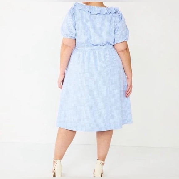 Draper James Rsvp Puff Sleeve Blue White Gingham Midi Dress Size 1x NWT - Picture 4 of 9